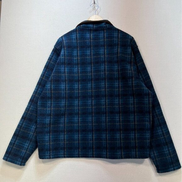 John Wayne Mens Pullover Shirt Jacket Size 2XL Blue Plaid Henley Flannel Cozy - Picture 11 of 13